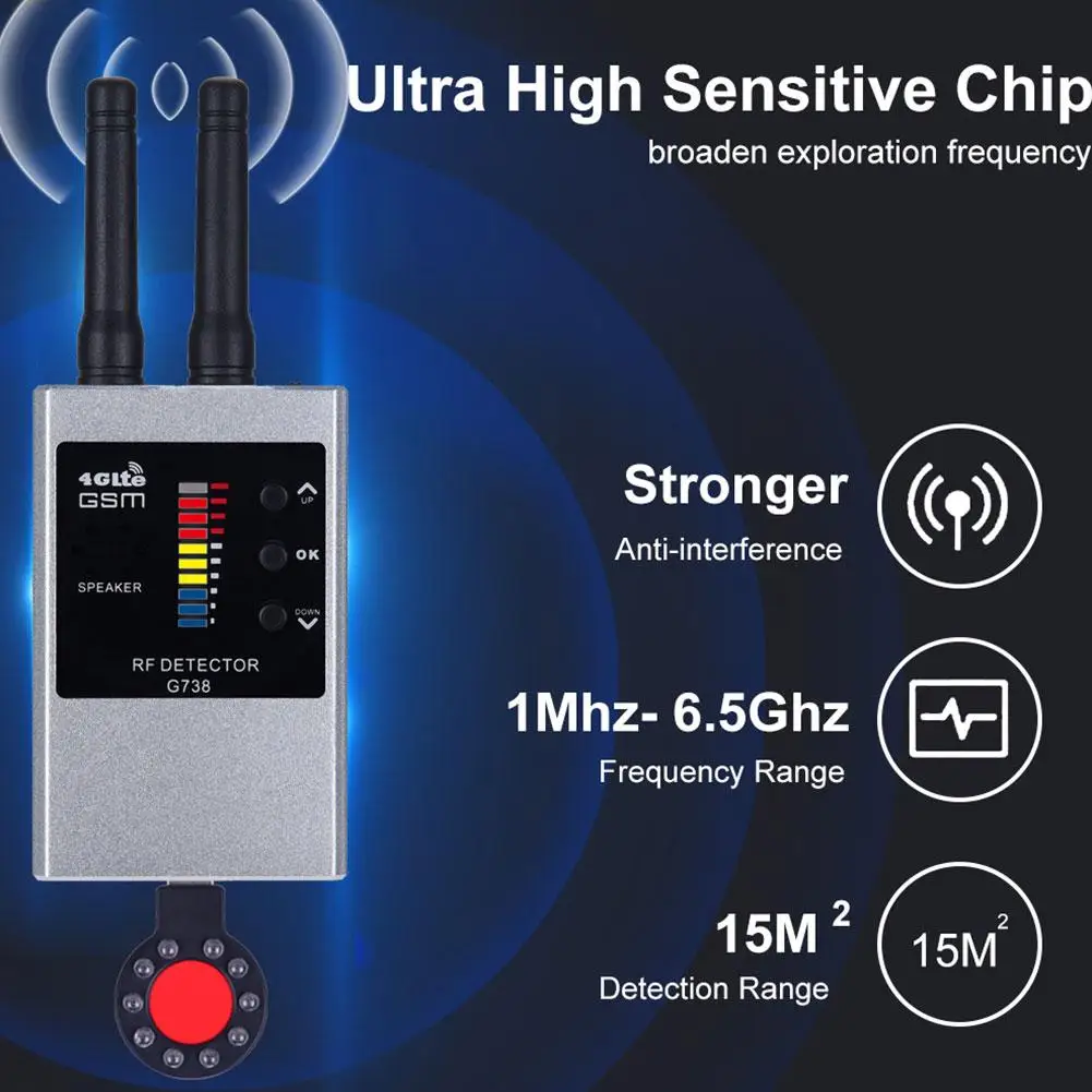 Portable RF Bug Wifi Hidden Camera Finder Anti Listen Sweeper Cell Phone Bugs Wireless Listening Device GPS Tracker