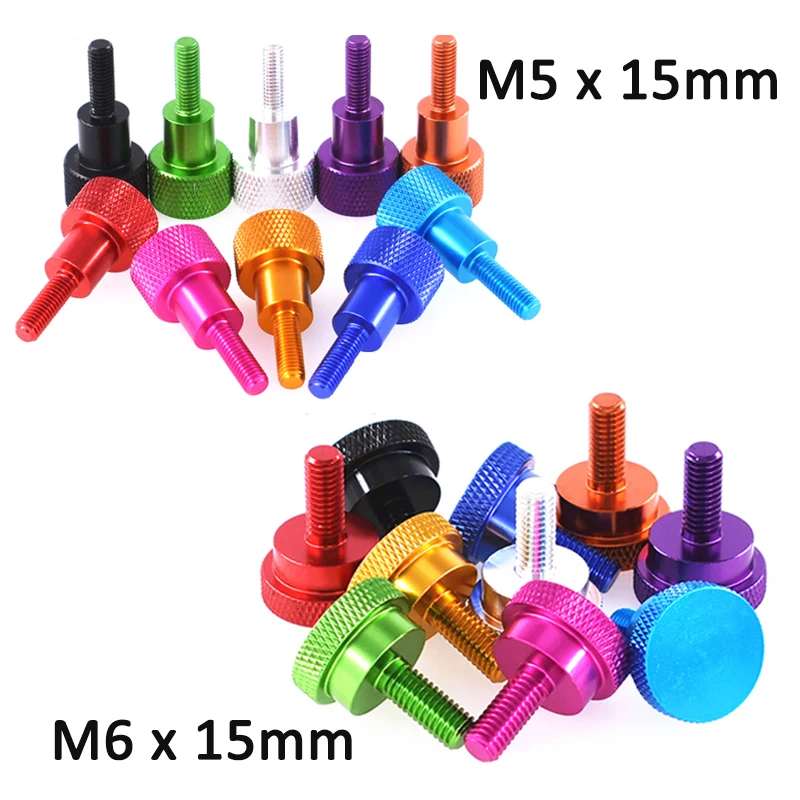 1pc M5x15mm M6x15mm Colorful Knurl High Step Head Hand Tighten Thumb Screw Aluminum Alloy Thumbscrews Adjust Bolt Anodizing