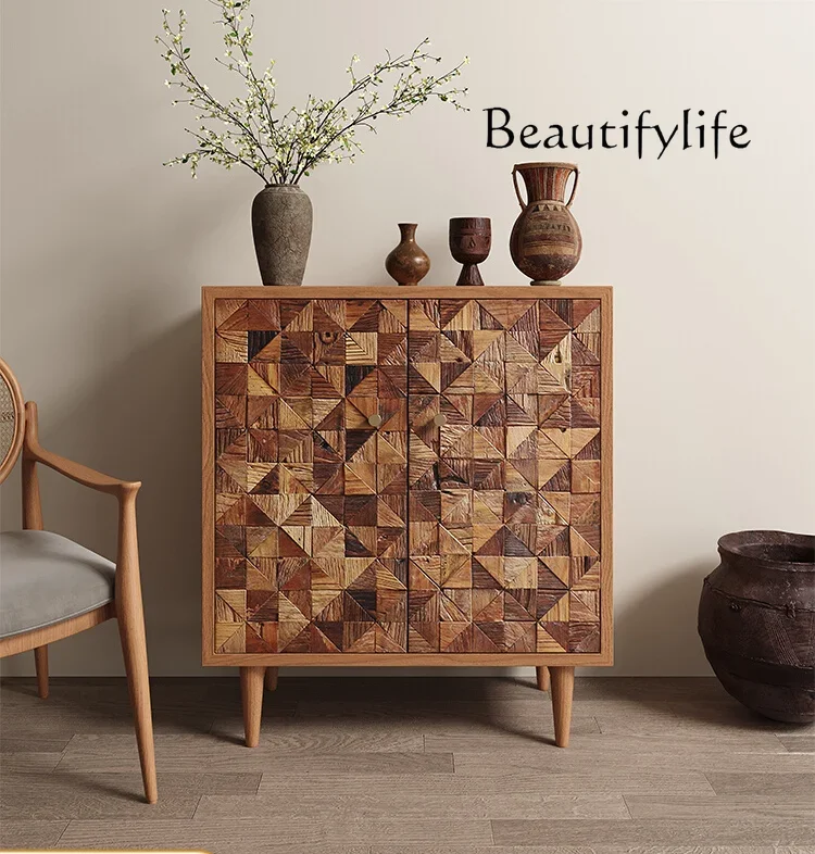 

Nordic Mid-Ancient Solid Wood Home Entrance Cabinet Japanese Style Quiet Style Patchwork Sideboard Cabinet