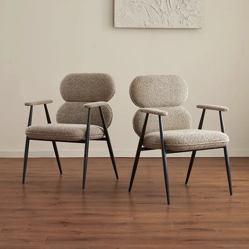 

Dining chair household high-end teddy flannel backrest with armrests Dining chair designer simple casual