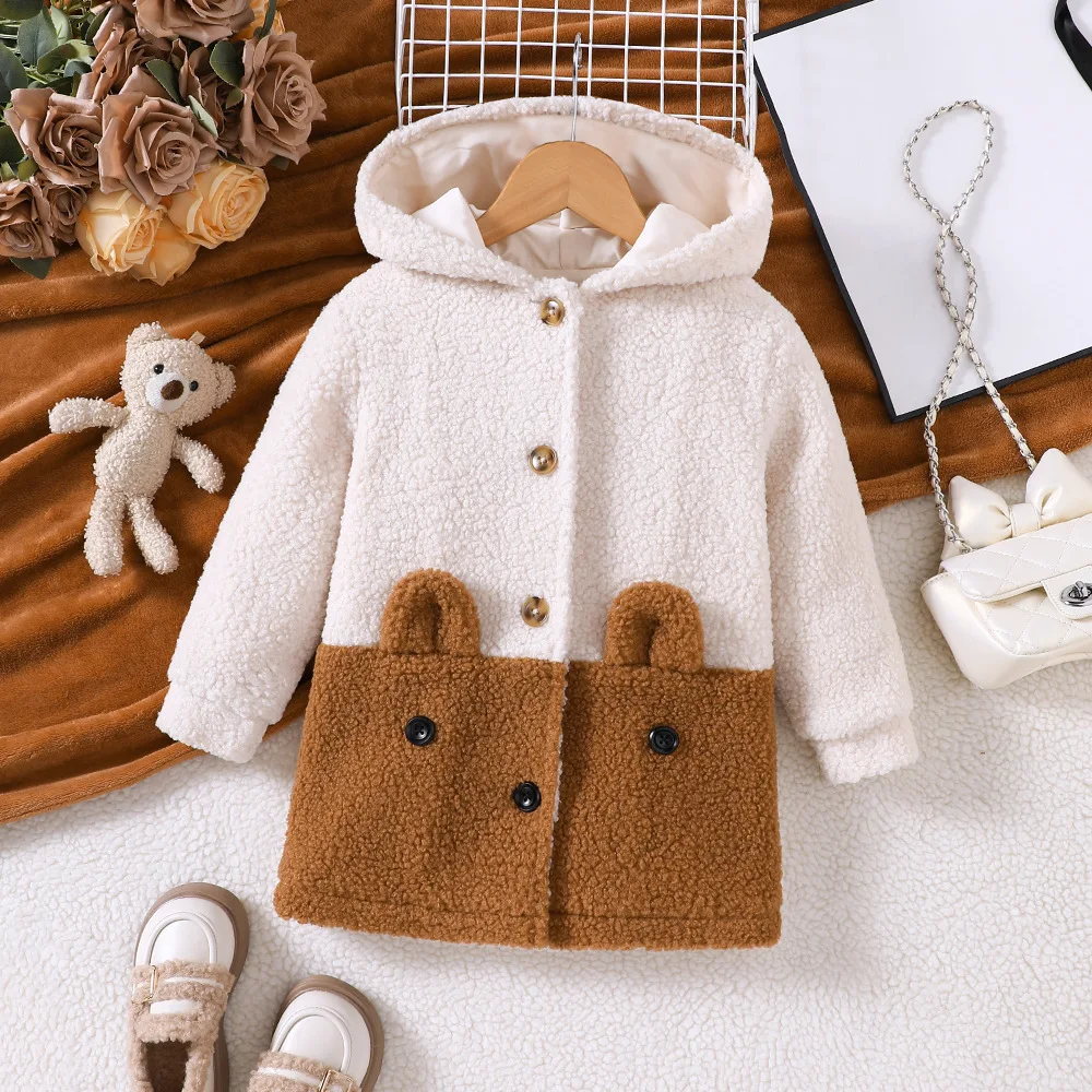 

Kids Girls' Hooded Jacket Mid-Length Baby Girls Coat with Pockets For Fall/Winter Girls' Outerwear Children Clothes For 2-7 Year