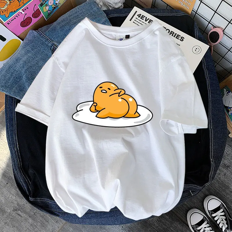 Gudetama Yellow Cartoon Anime Men T-shirt Summer Short Sleeve 100% Cotton Women T Shirts 2024 Fashion Couple Tee Tops Clothes