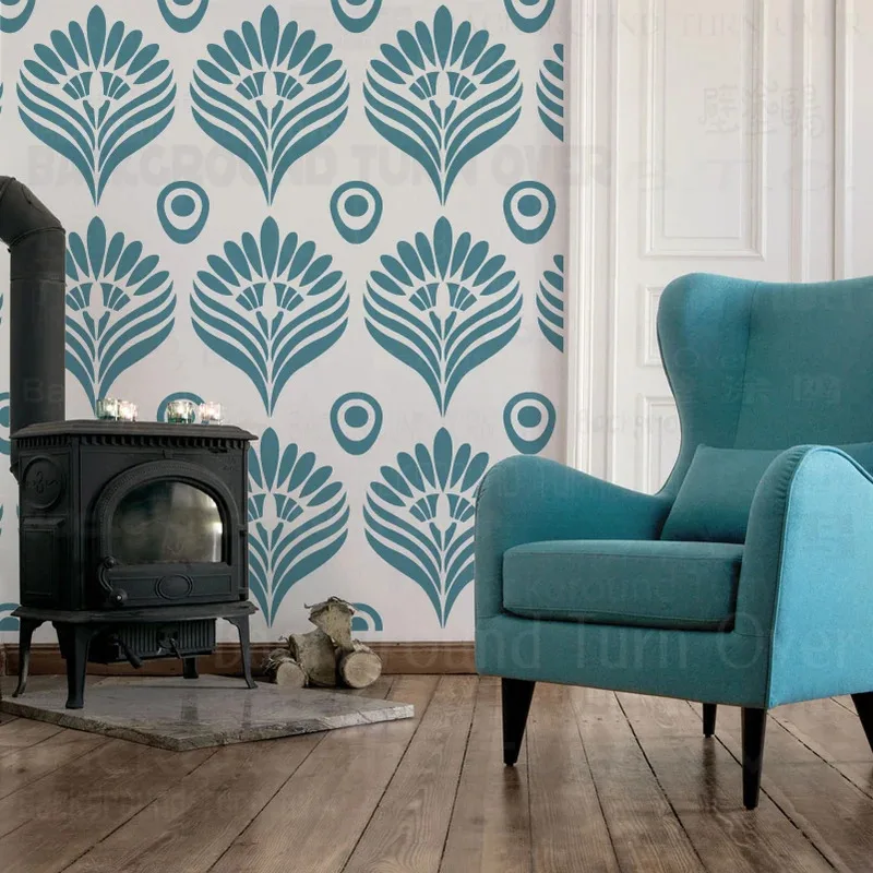 

Трафарет для стен с павлиньими перьями 60-100 см, многоразовый шаблон для двери, ниши, декор для плитки, картина для забора