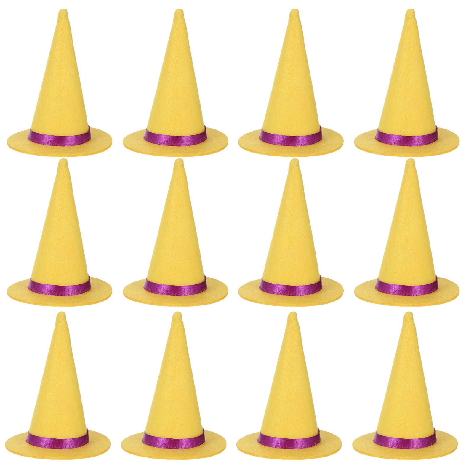 

12Pcs Mini Felt Witch Hats Bright Colors Lightweight Halloween Bottle Toppers Cupcake Decorations DIY Party Decor
