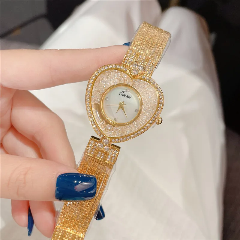 Cacaxi-Reloj de moda francesa para mujer, cadena de diseño de amor, decoraciones de arena movediza, reloj de cuarzo impermeable, A122