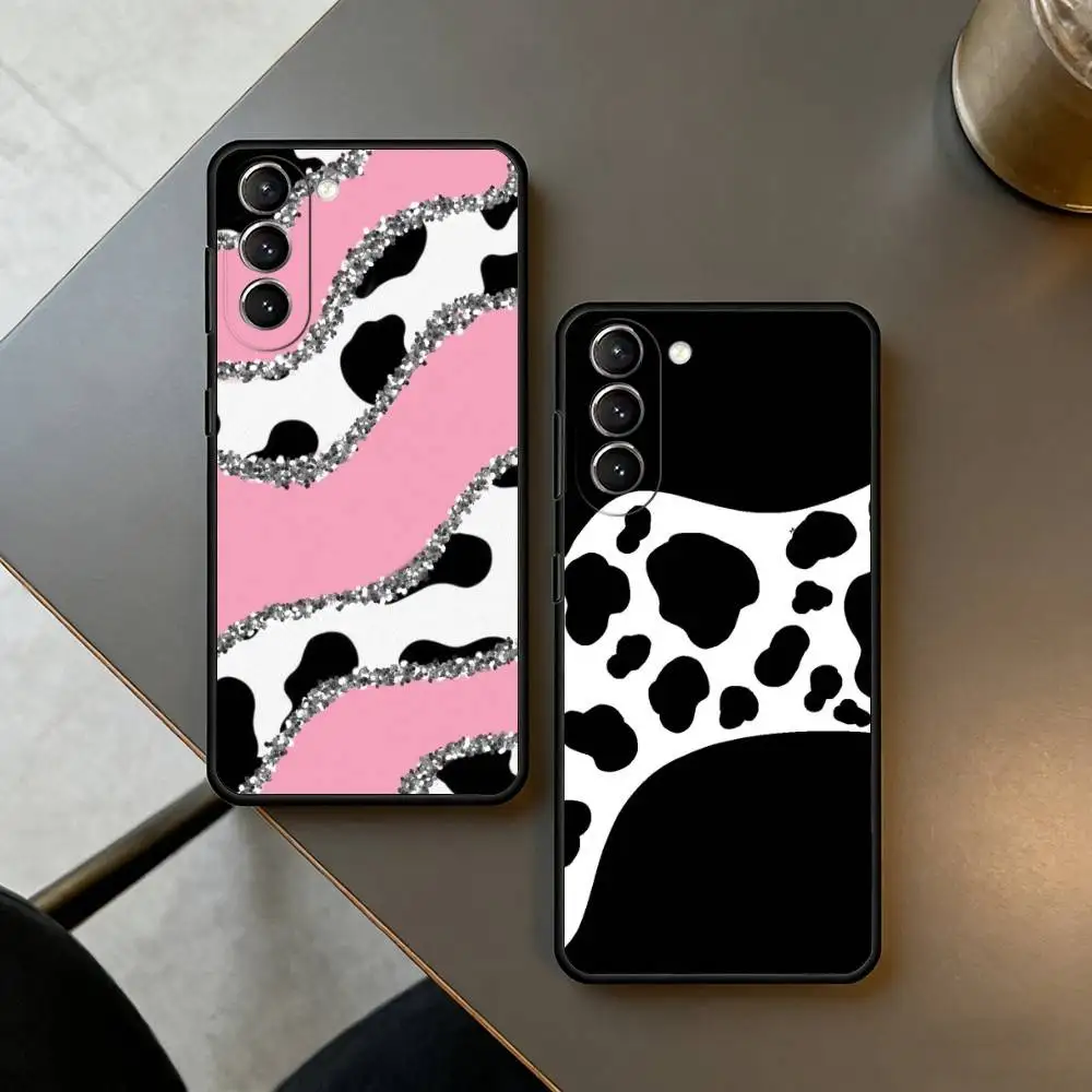 B-Black White C-Cow print  Phone Case Black Silicone Soft For Samsung S26,S25,S24,S23,S22,S21,S30,Ultra,Plus,Fe,Lite