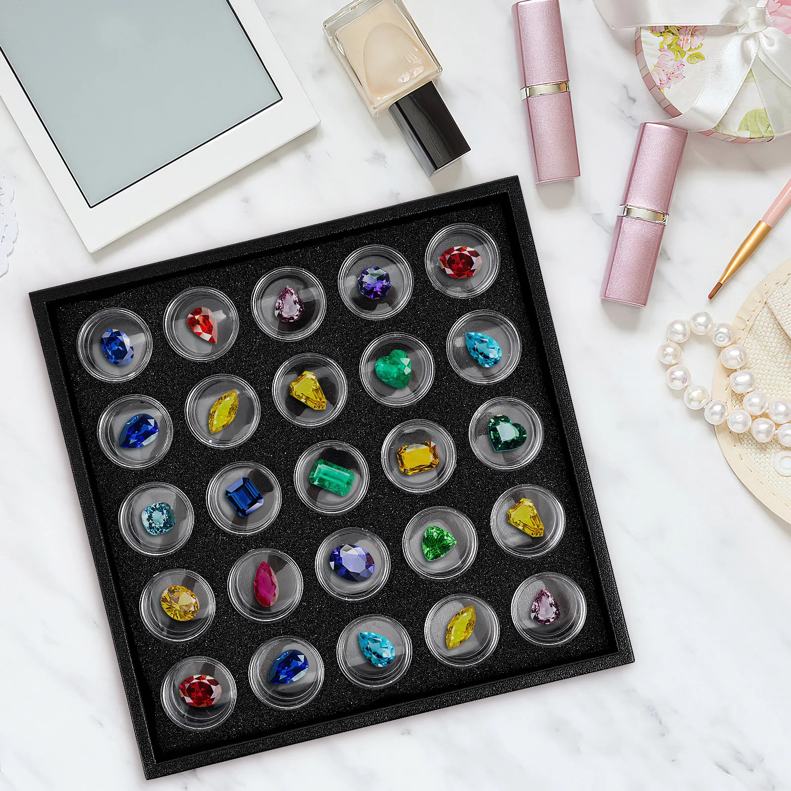 

25 Grids Rhinestone Organizer Box Transparent Gems Storage Case Multi-Purpose Jewelry Display Nail Tools Case Nail Sequins