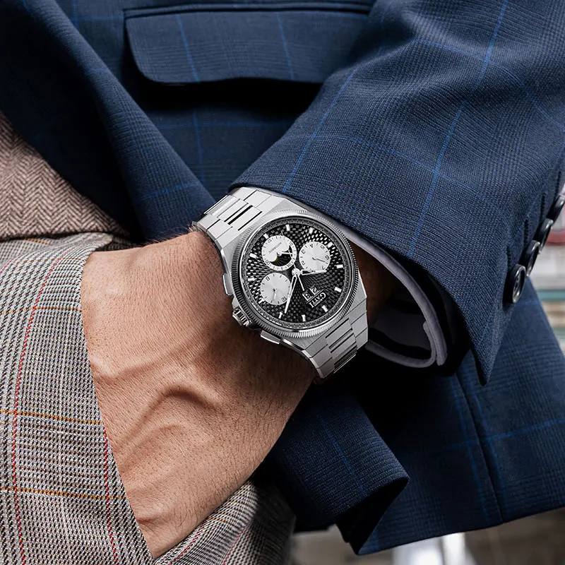 

BONEST GATTI Luxury Chronograph Men's Automatic Watch Moon Phase 316L Steel 50M Waterproof Mechanical Wristwatch