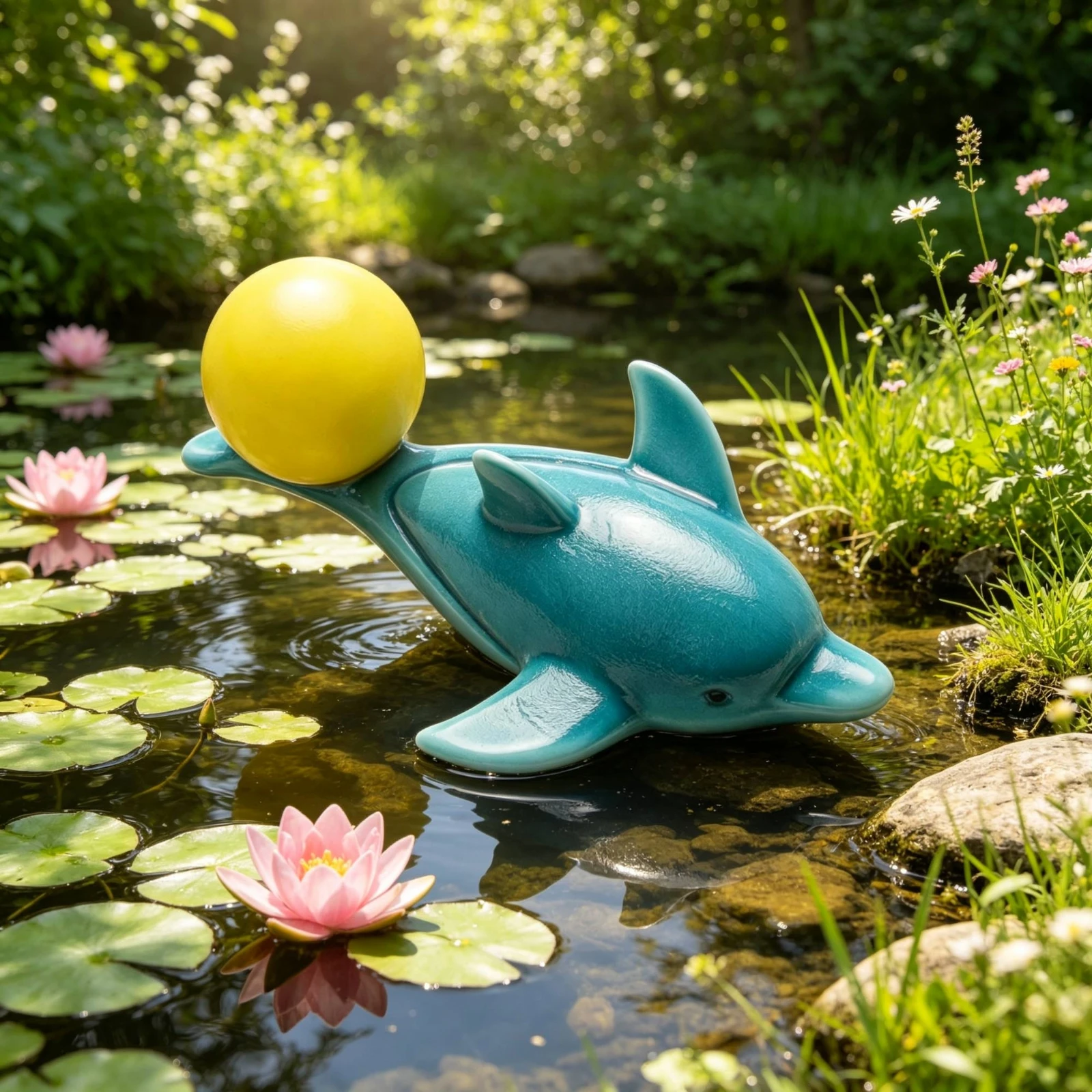 Dolphin with Floating Ball Decorative Floating Dolphin Pond Decor Ocean-Themed Aquarium Decoration Compact for Ponds, Aquariums