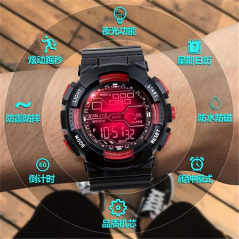 Outdoor sports men\'s watch multifunctional big screen LED electronic waterproof luminous electronic watch Reloj Hombre fashion