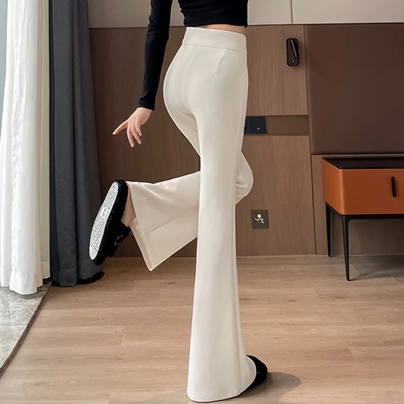 

Chic Button White Bell Bottom Pants Women's Clothing Commute OL2024new Autumn Winter High Waist Straight Wide Leg Pant Versatile