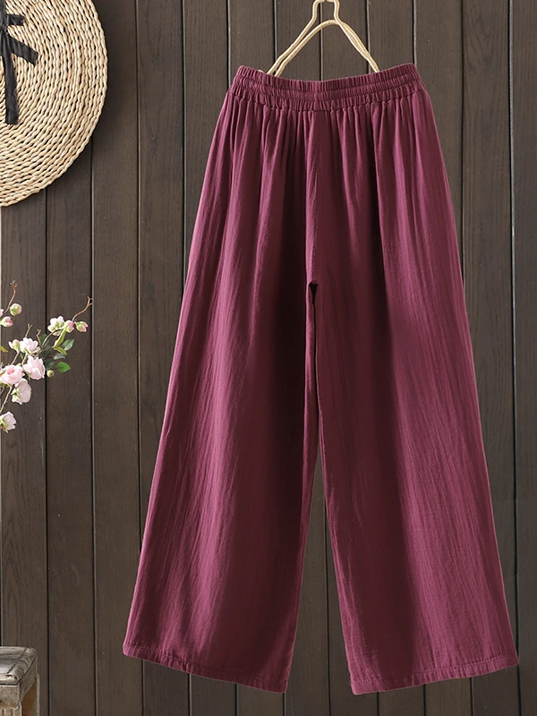 Pantaloni a gamba larga a vita alta Pantaloni casual a vita elastica da donna Pantaloni larghi retrò cinesi Sle Comodo abbigliamento quotidiano caldo