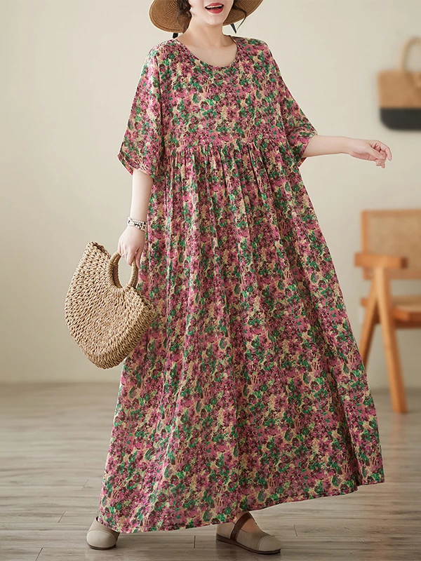 Estate New Sle Donna Plus Size Dr Striped Or Sve Maxi Dr Sweet Sle Loose Fit Misto cotone e lino Lungo Dr