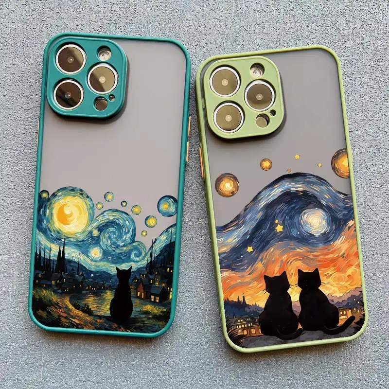 Artistic Black Cat Starry Night Phone Case For iPhone 15 14 13 12 11 Pro Max 12 16 Mini XS X XR 8 7 14 15 Plus Shockproof Shells image 6