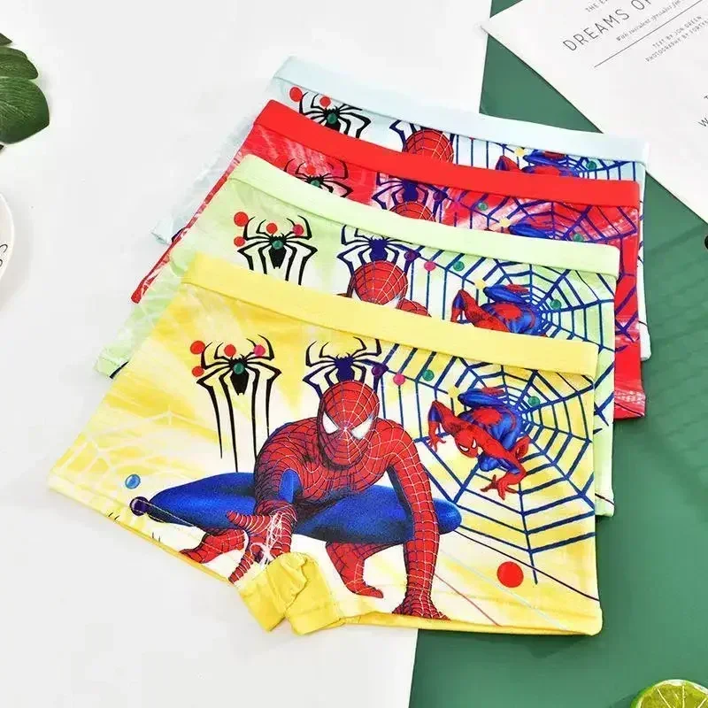 4pcs Disney Marvel Spider-Man Kids Boxer Shorts Boys Cartoon Underwear Cute Printed Cotton Children's Underwears Soft Panties