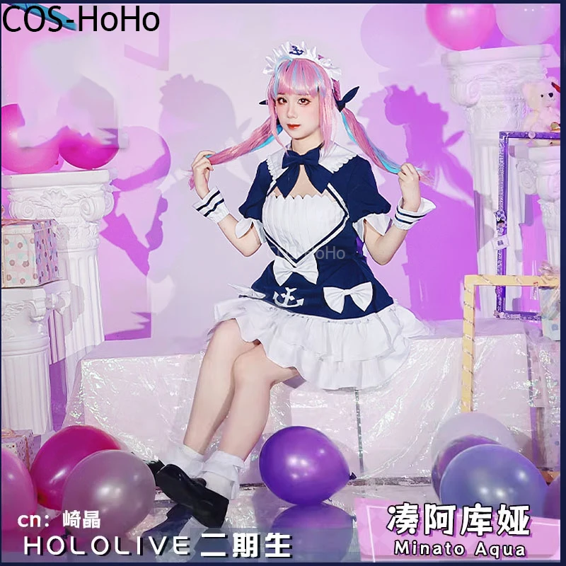 

COS-HoHo Vtuber Hololive Minato Aqua Maid Dress Game Suit Sweet Lovely Cosplay Costume Halloween Party Role Play Outfit Women