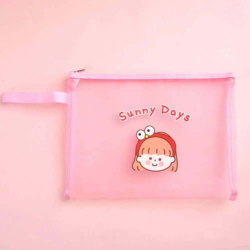 Bolsa de papelería creativa, estuche de lápices ligero rectangular, bolsa de lápices de malla de animales de dibujos animados