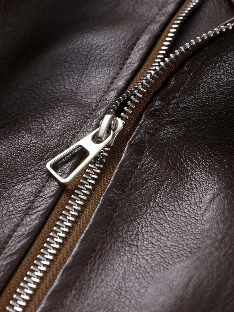 PU หนังแจ็คเก็ตผู้หญิงซิป Turn-Down COLLAR หลวมเสื้อแฟชั่นหรูหราสีน้ําตาล 2025 ฤดูใบไม้ร่วง Street รถจักรยานยนต์เสื้อกันหนาว TOP