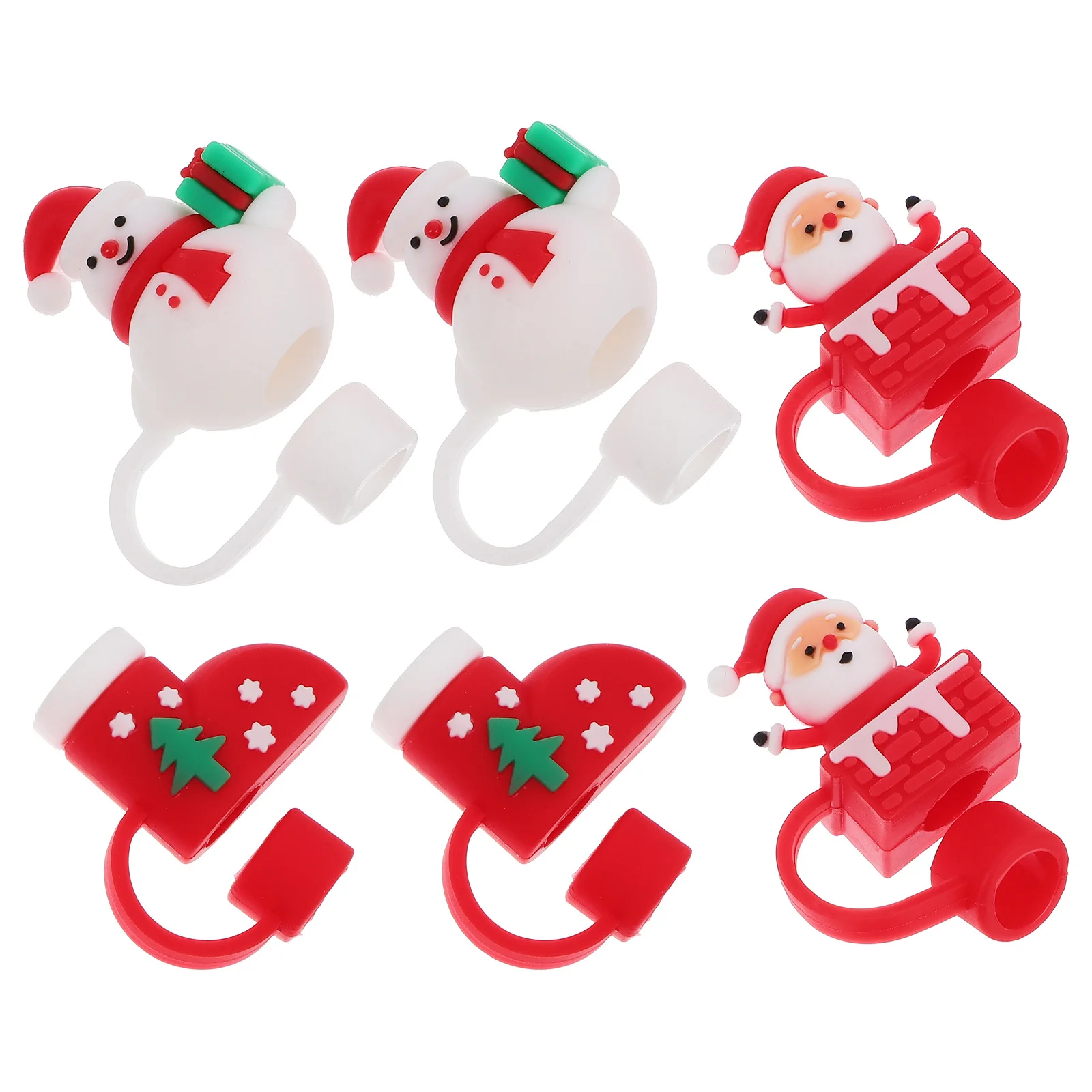 

6Pcs Straw Caps Christmas Silicone Reusable Decorative Drinking Straw Toppers Xmas Party Favors Snowman Santa Boot Patterns