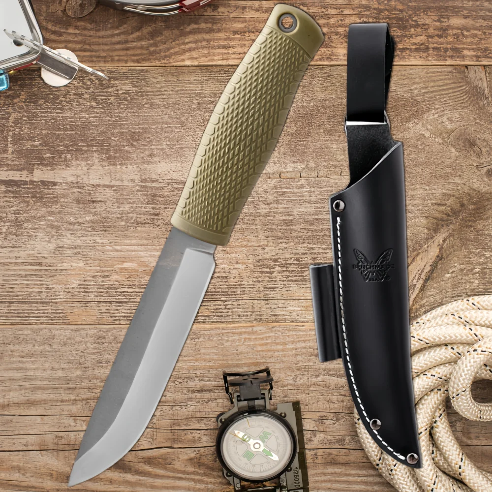 Military Portable BM 202 Puukko Fixed Knife D2 Blade Rubber And Plastic Handle With Leather Sheath Combat Tactical EDC Tools