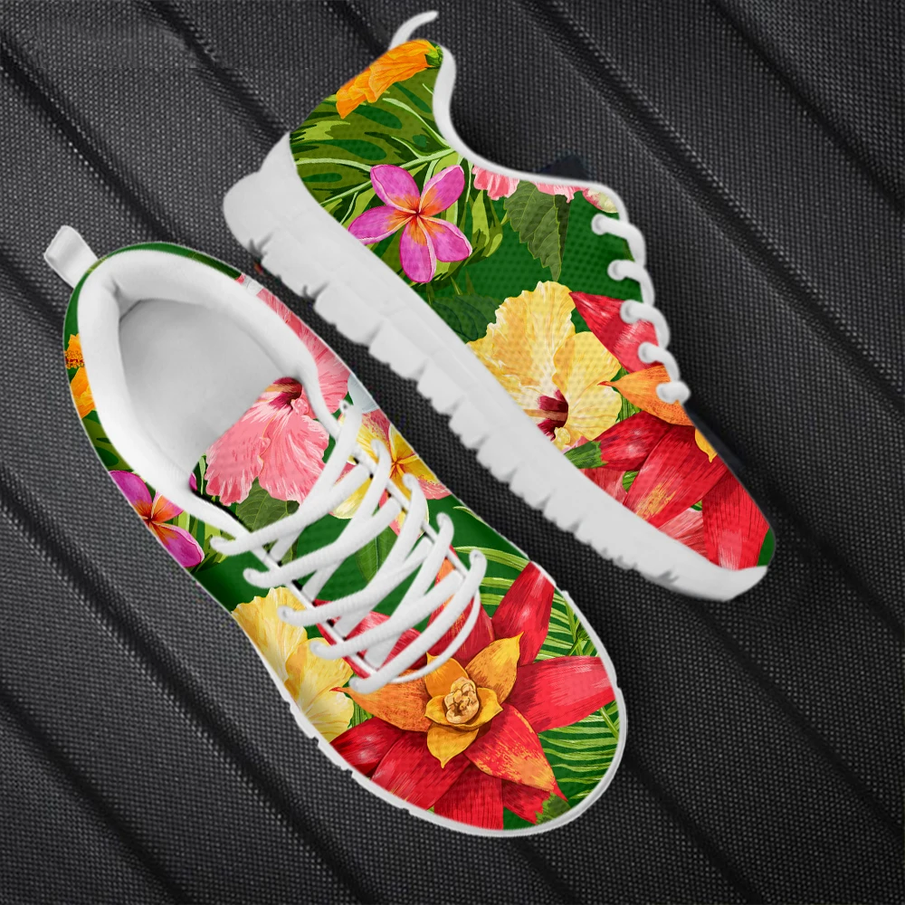 Tropical Plumeria 2025 Zapatillas deportivas planas para correr y trotar para mujer, Zapatillas transpirables con cordones de malla para mujer, Zapatillas