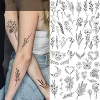 Black Flower Tattoo Sketch Tattoo Sticker Rose Blossom Tattoo Temporary Waterproof