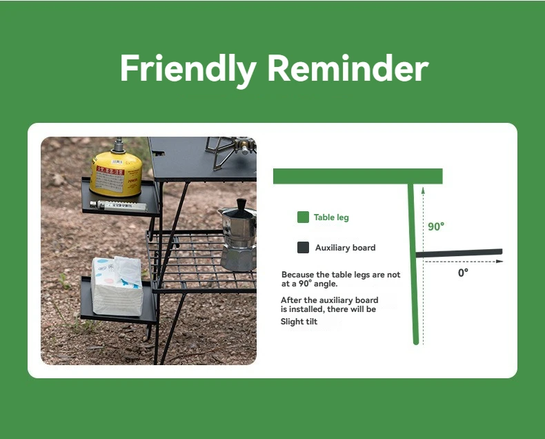 T-2302BK Camping-Tisch-Erweiterungsplatte Edelstahl Outdoor-Netztisch Zusatzplatte Mehrschichtige Aufbewahrung Schnellmontage-Platte – Detail 7