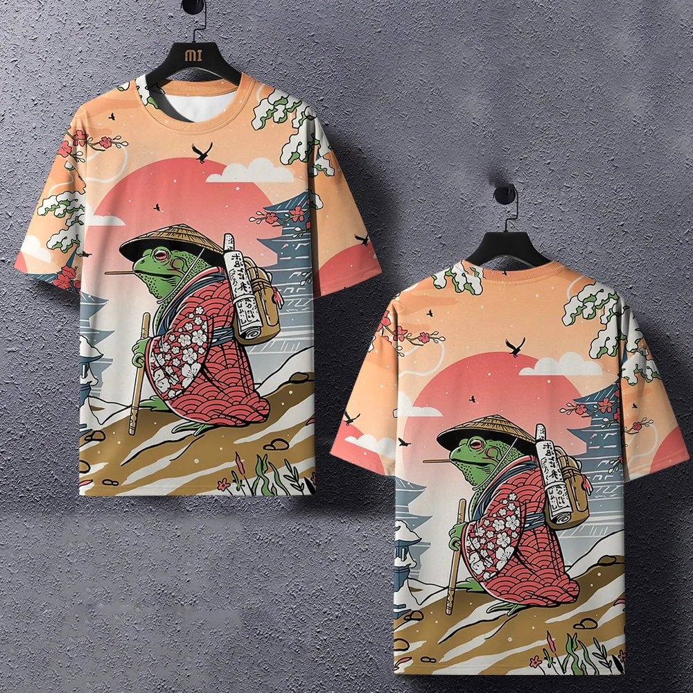Animal Graphic T Shirts Japanese Style Frog Element Men's Clothing 3D Print Short Sleeve Tee Oversized T-shirt Man Clothing Tops