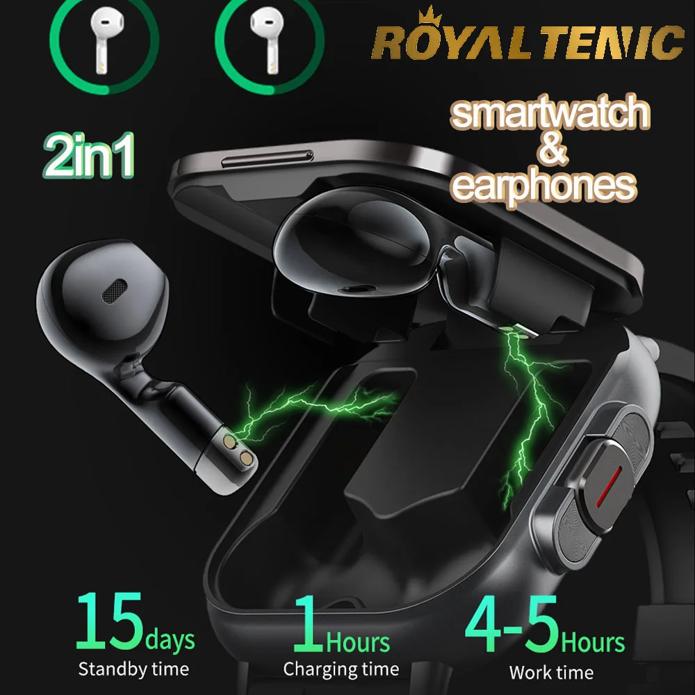 2024 New 2in1 D8 Smartwatch TWS Earphones Wireless Bluetooth Earbuds Noise Cancelling Sports Models NFC Smartwatch 2inches