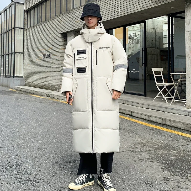 Winter X Long Cold Resistant Down Coat Men Winter Outdoor White Duck Down Jacket Coats Warm Streetwear Hooded Long Down Jackets