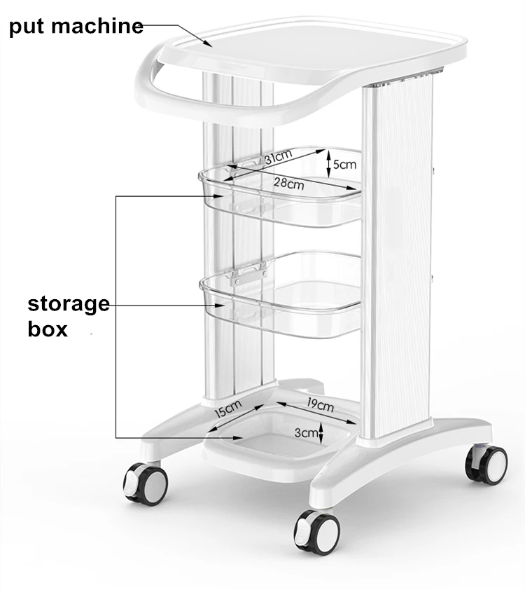 Good Quality ABS Beauty Salon Trolley Use Pedestal Rolling Cart Wheel Aluminum Mobile Stand