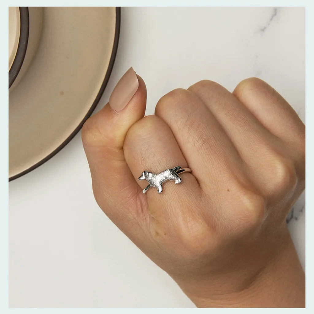 Puppy Animal Ring Genuine Golden Retriever Ring Adjustable Open Ring Lightweight For Women Relatives Outfit Accessory