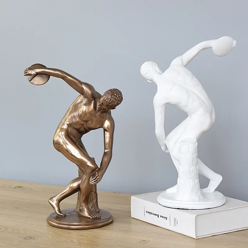 

34 cm Modern Creative Discus Thrower Sports Figure Sculpture Office Decoration character Resin Statue Ornaments Home Room Decor