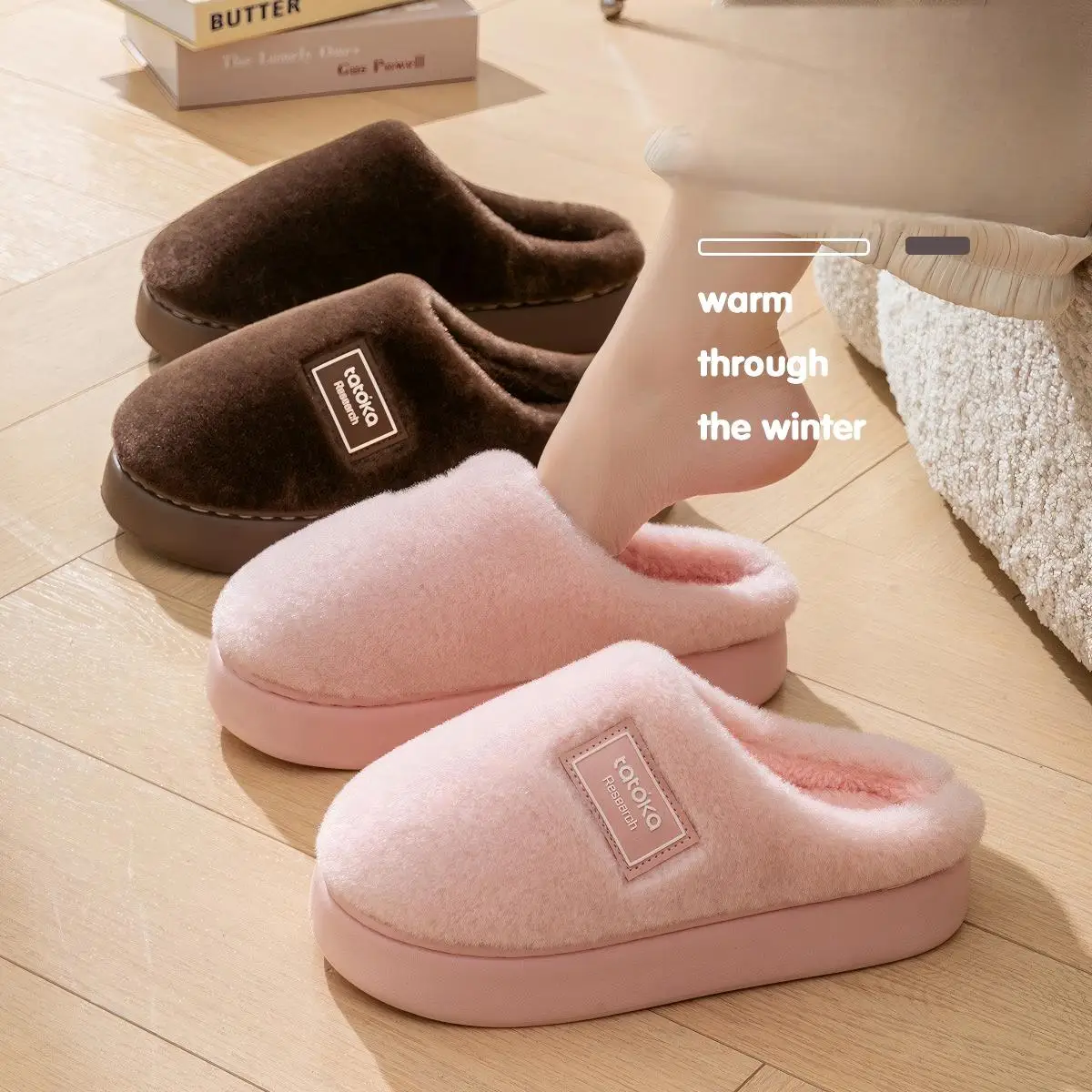 

Men's High-End Plush Slippers with a Stepping-On-Clouds Feel, Women's New Autumn and Winter Indoor Home Plush Warm Non-Slip Cotton Slippers