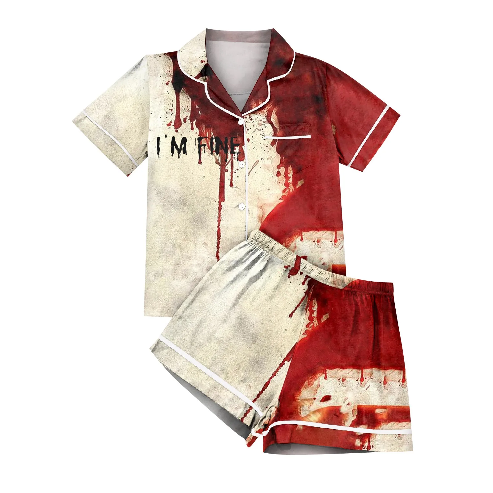 

Мягкий дышащий свободный повседневный топ и шорты, комплект из двух предметов, женский пижамный комплект с принтом на Хэллоуин, элегантный комплект домашней одежды из искусственного шелка