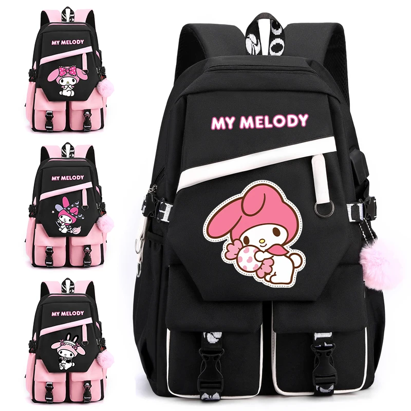 

MINISO My Melody Backpack Girl Boy Back To School Backpack Teenagers Student Mochilas Cartoon Schoolbag Women Rucksack Anime Bag