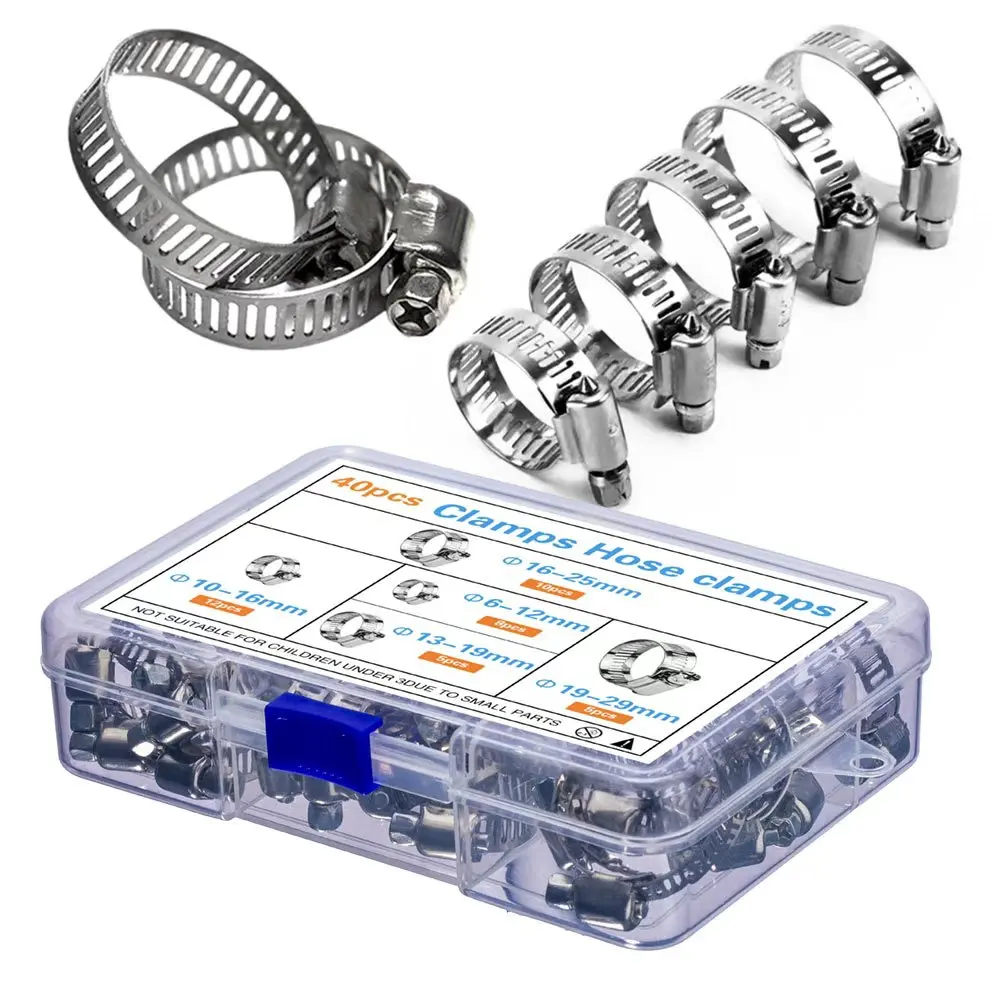 Colliers de serrage à vis sans fin pour tuyaux, 40/120 pièces, 5 tailles de colliers de serrage pour tuyaux d'eau, tuyaux de gaz, tuyaux en silicone