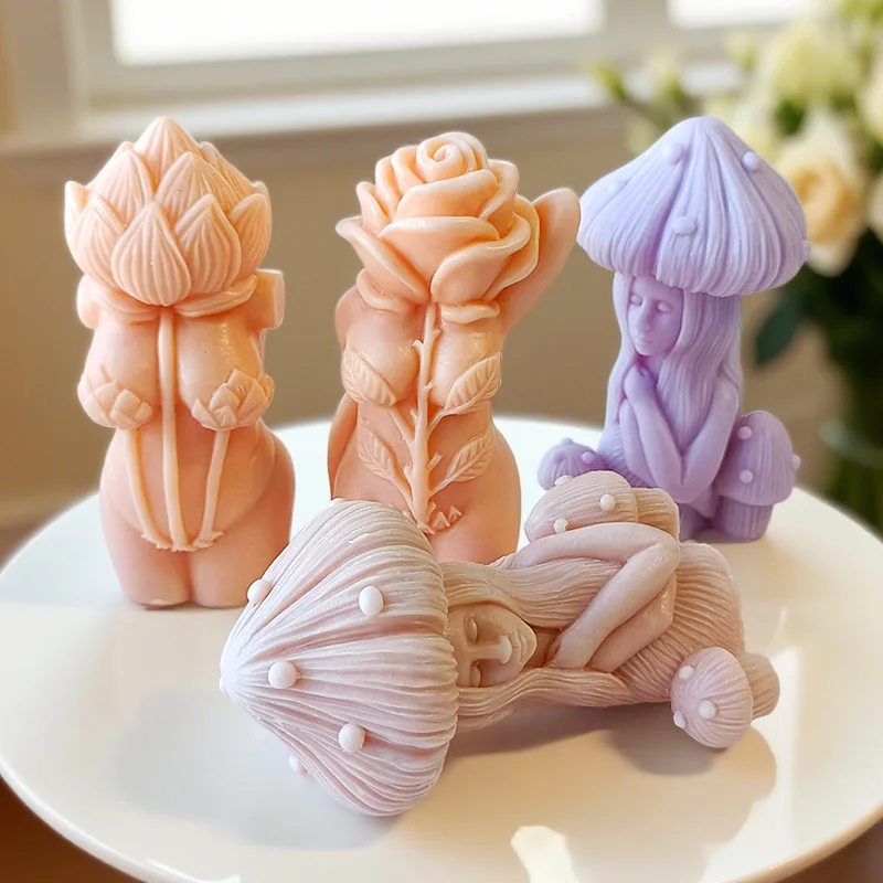 DIY Flower Human Body Silicone Candle Mold Mushroom Girl Aroma Plaster Resin Ornament Molds Handmade Soap Home Decor Craft Molds - Image 6
