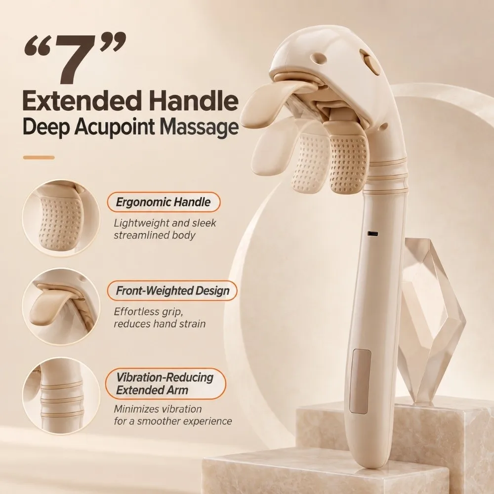 Cordless Electric Neck Massager Long Handle Adjustable Shoulder Massager Multi Speed Rechargeable Handheld Massage Device