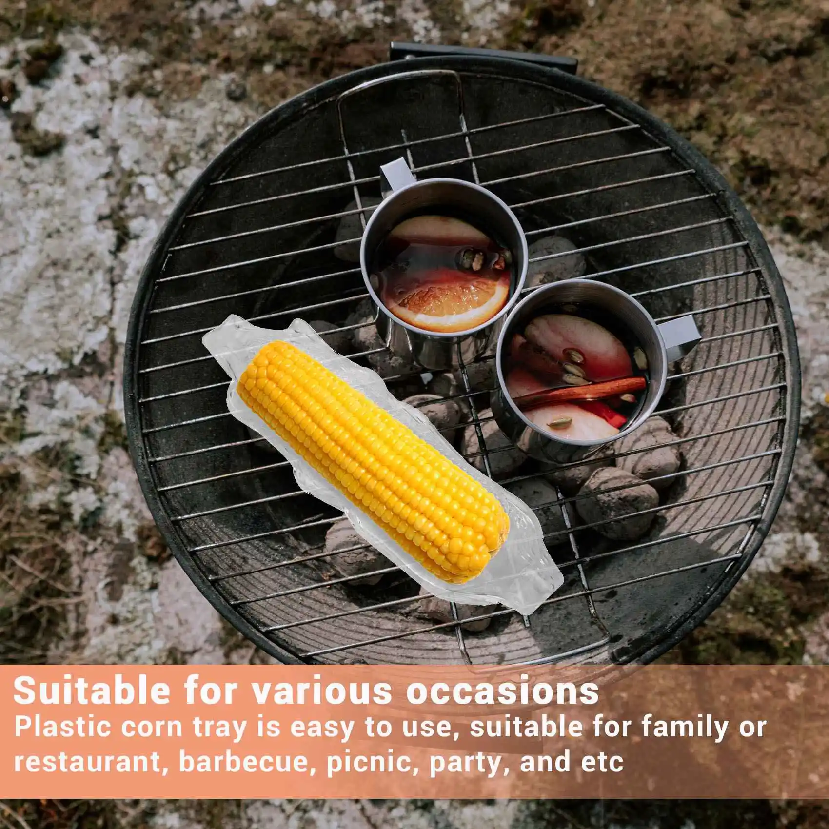ถาดข้าวโพด 6 ชิ้น + ที่วางข้าวโพด 12 ชิ้น ถาดพลาสติกใสสำหรับเสิร์ฟข้าวโพด สำหรับเนยข้าวโพด