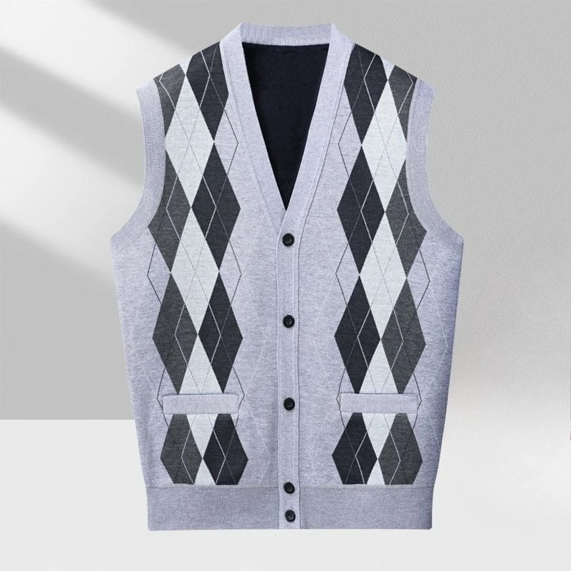 

2025 новый модный мужской клетчатый вязаный кардиган на флисовой подкладке, осень-зима, полосатый свободный повседневный жилет для зрелых, рабочая одежда