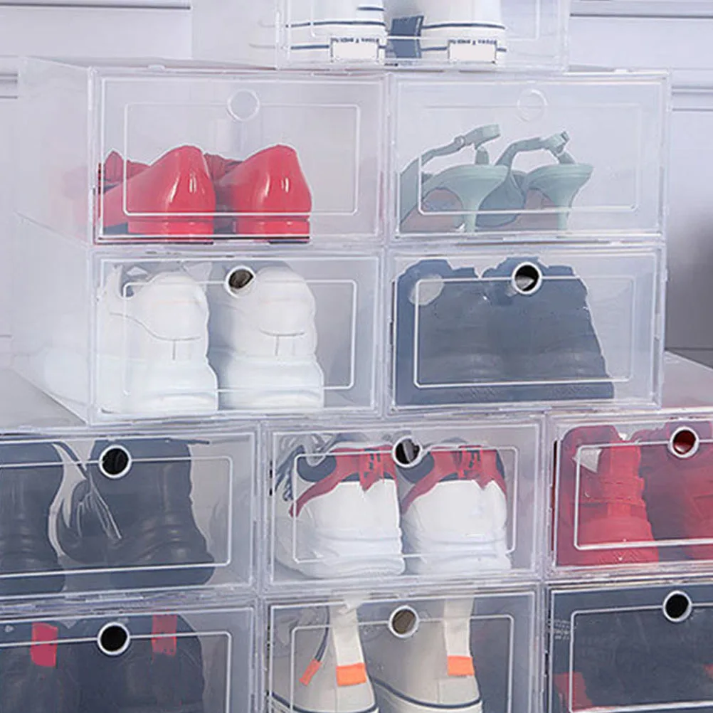 

4Pcs Stackable Shoe Storage Boxes Transparent PP Thickened Drawer Type Shoe Organizers Home Storage Containers