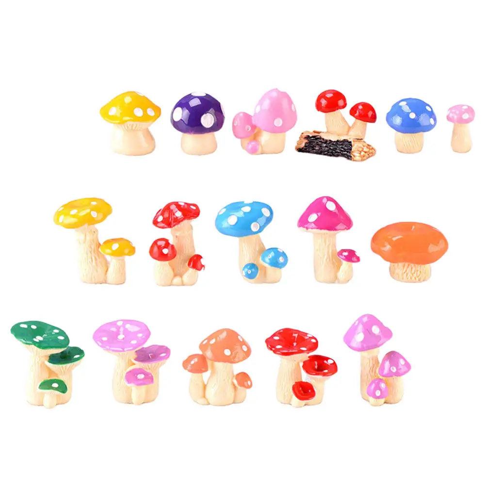 16Pcs Mushroom Ornaments Resin Mini Garden Decoration Micro Landscape Bonsai Flowerpot Decor Cake Topper Mushroom Ornament