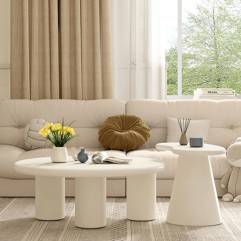 

Cute White Design Coffee Tables Oval Minimalist Small Living Room Side Table Wood Modern Mesa Centro Salon Furniture For Home