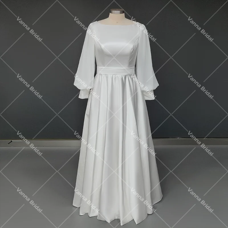 Off Shoulder Ruched szyfonu długie rękawy panna młoda suknie Custom Made 2021 Plus rozmiar linii przyciski druhna suknie ślubne