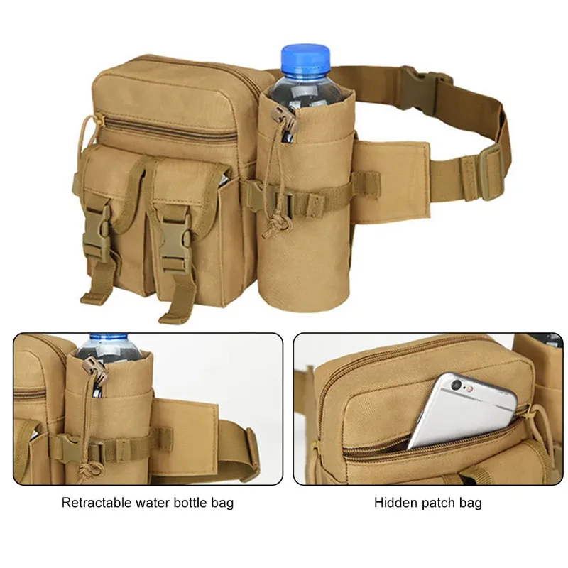 New Outdoor Waist Bag Water Bottle Holder Men Waterproof Molle Camouflage Hunting Hiking Climbing Mobile PhoneBelt Pack