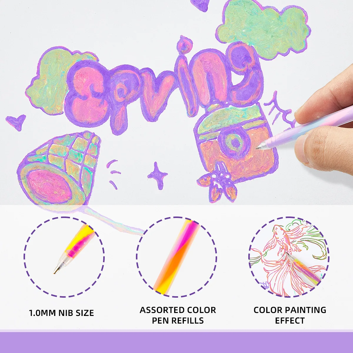 18 Pack Color Changing Rainbow Gel Pens 3 in 1 Magic 1mm Tips Glitter Neon Pastel Pens for Journaling Art