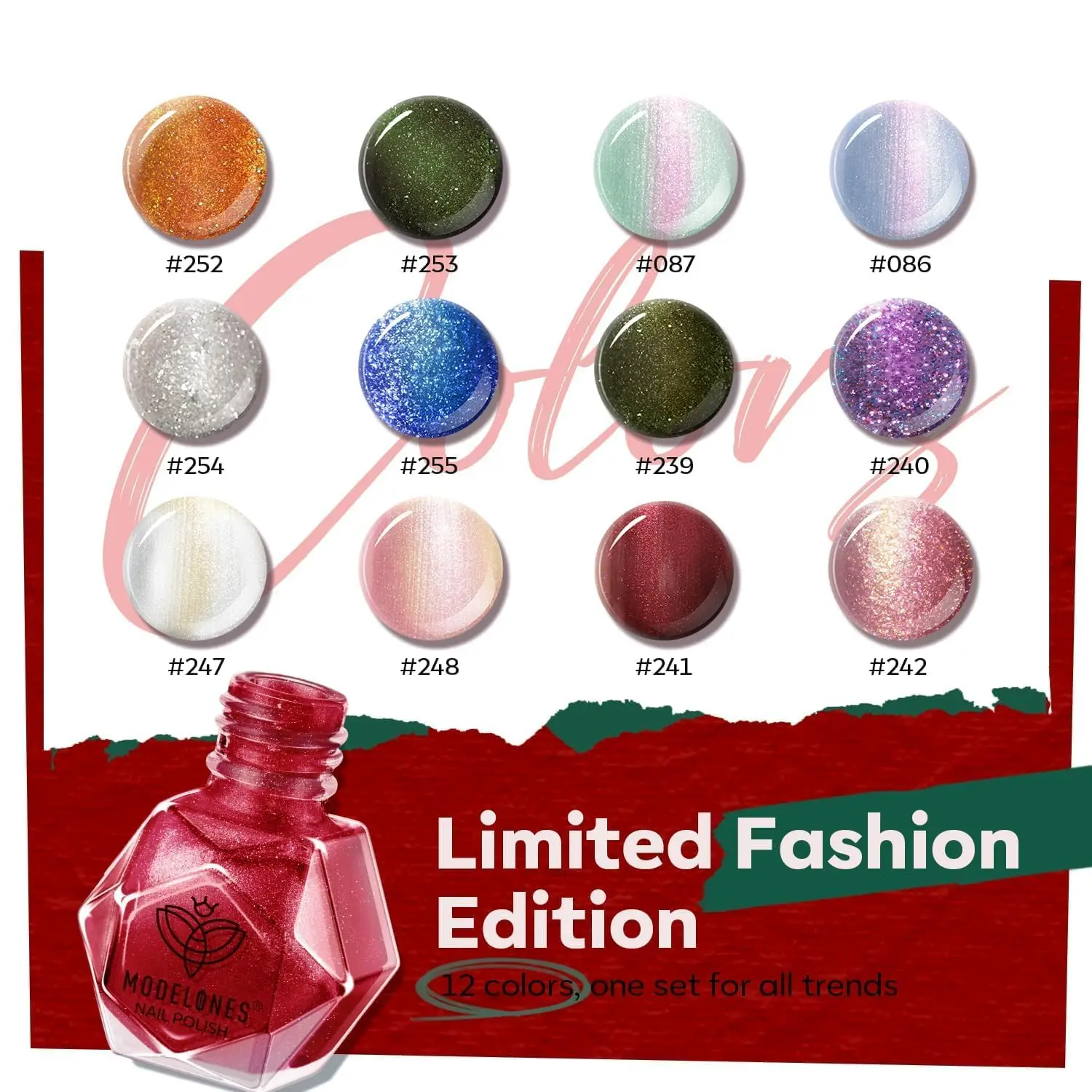

modelones Nail Polish Set, 12 Colors Winter Sparkle Dark Green Red Glitter Silver Champagne Burgundy Gold Nail Polish Set Quick