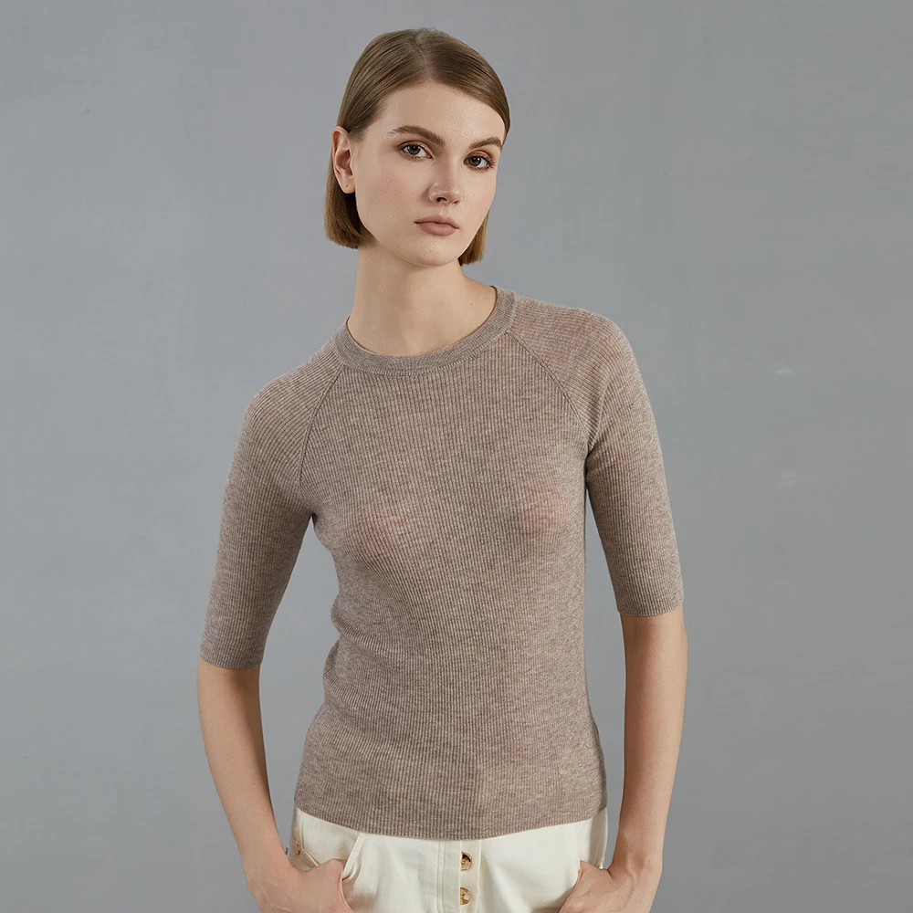 BC677 68.9% wool high-end mid sleeve woolen knitted sweater for women Thin pullover Luxury womens Clothing