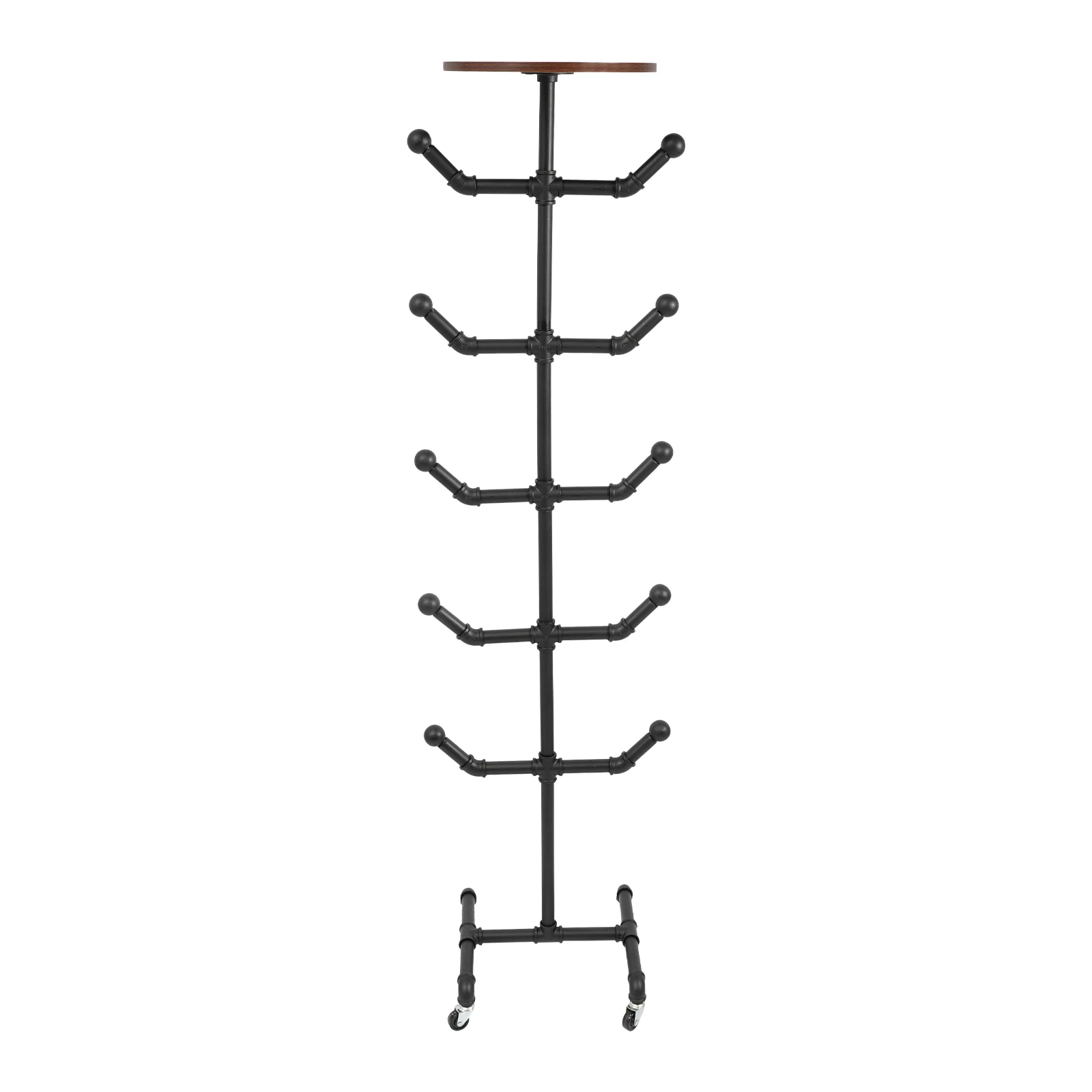

10-Hook Multi Functional Free Standing Hat Rack Sturdy Steel, Universal Wheels with Brakes, Industrial Design for Home Store
